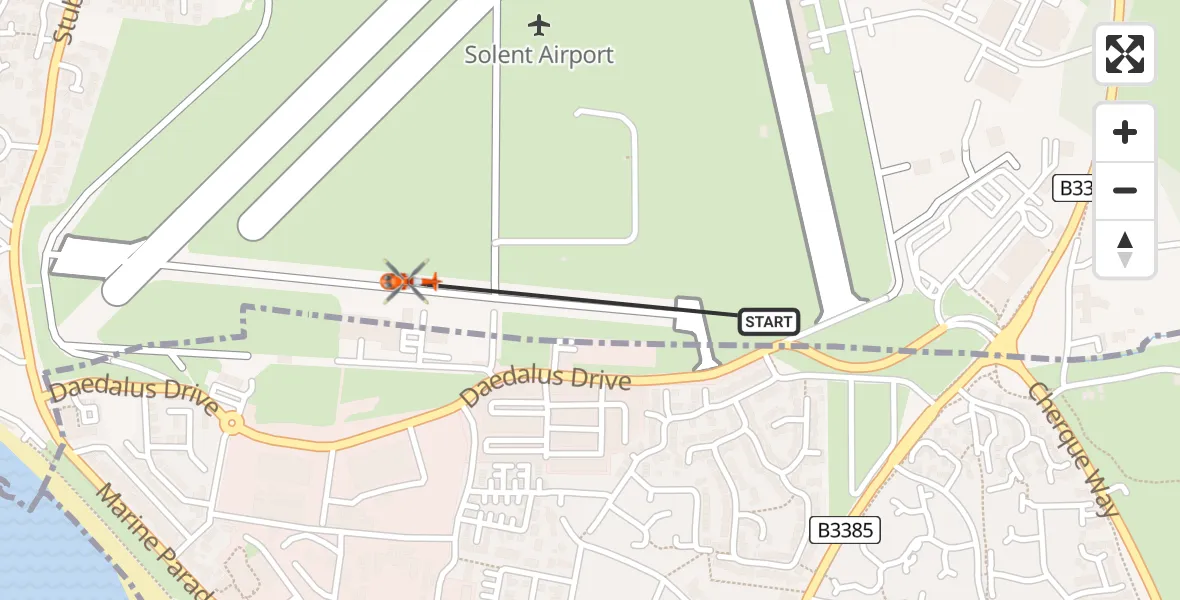 Flight path map showing Coastguard Helicopter route from Solent Airport to Solent Airport