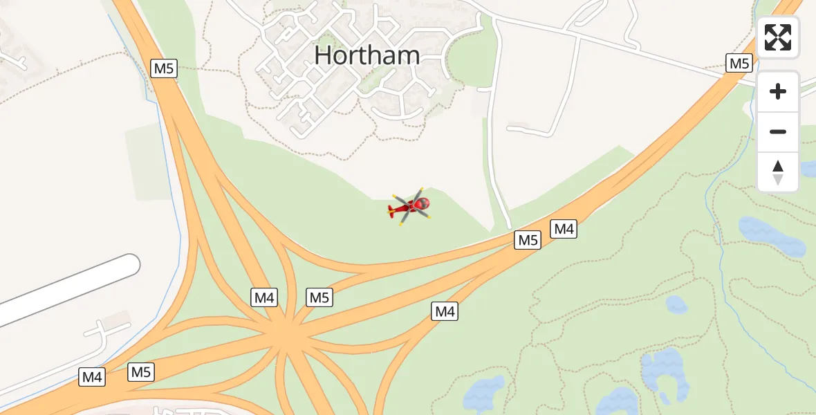 Flight path map showing Air Ambulance Helicopter route from Woodlands to Woodlands