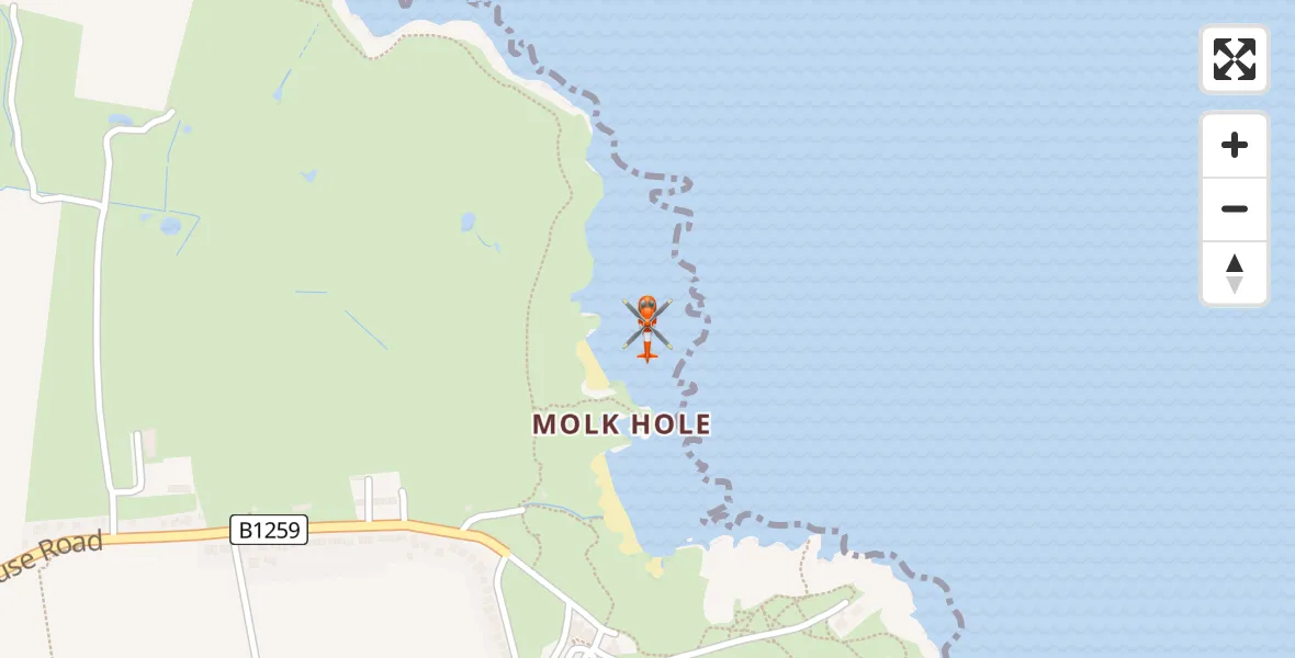 Flight path map showing Coastguard Helicopter route from Flamborough to Flamborough