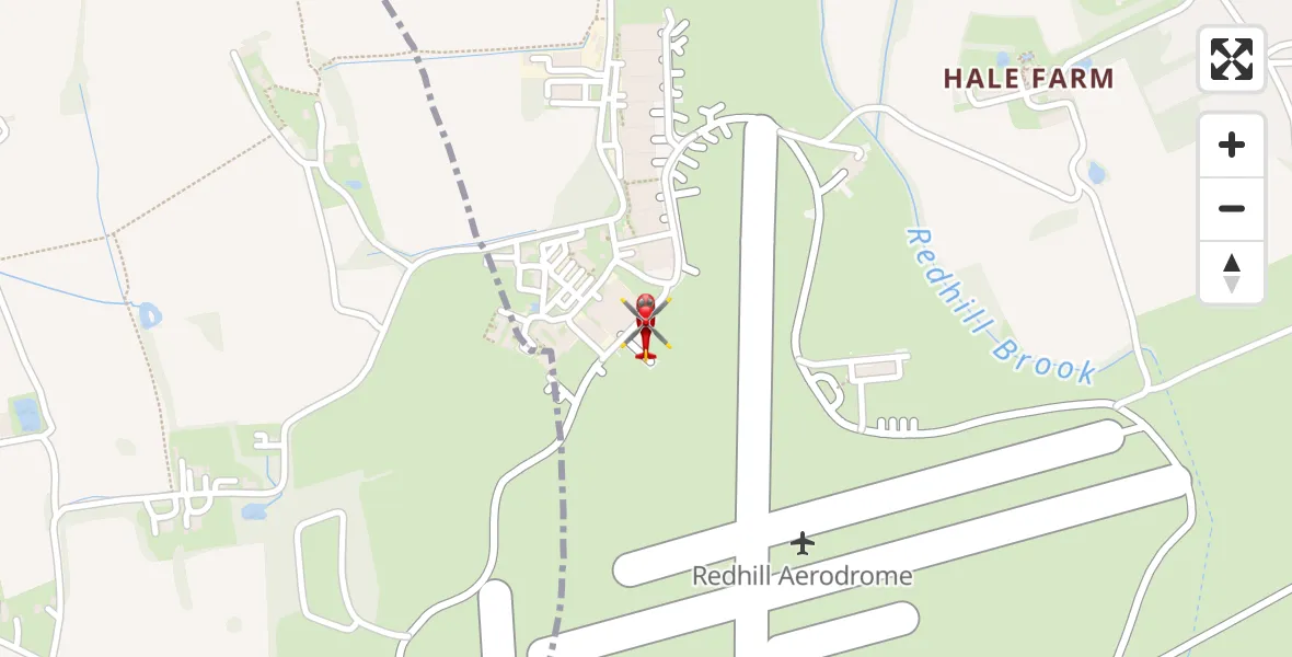 Flight path map showing Air Ambulance Helicopter route from Redhill Aerodrome to Redhill Aerodrome