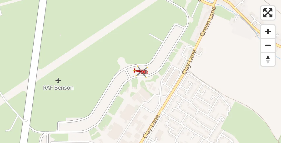 Flight path map showing Air Ambulance Helicopter route from RAF Benson to RAF Benson