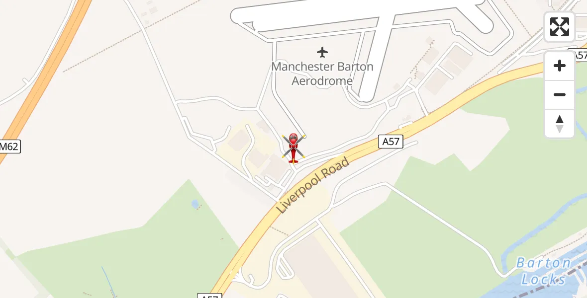 Flight path map showing Air Ambulance Helicopter route from Manchester Barton Aerodrome to Manchester Barton Aerodrome