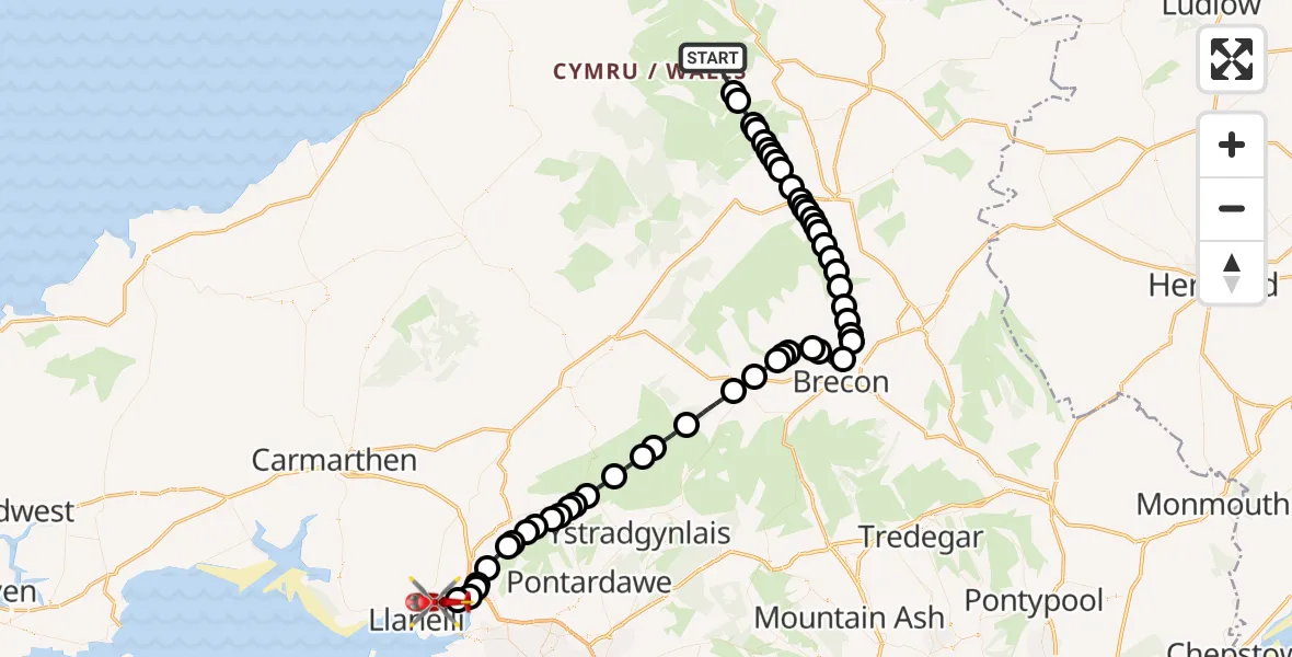 Routekaart van de vlucht: Air Ambulance Helicopter to Dafen, Heol Aur
