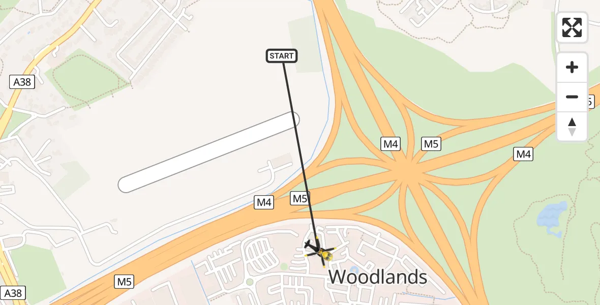 Flight path map showing Police Helicopter route from Almondsbury Helicopter Base to Almondsbury Helicopter Base
