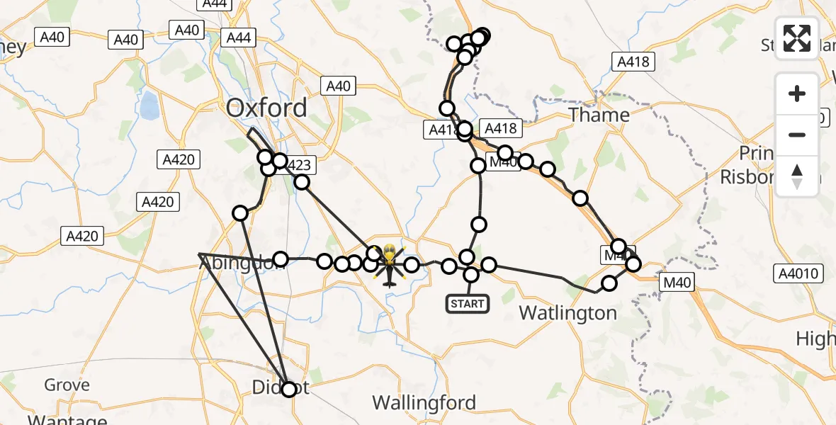 Flight path map showing Police Helicopter route from Newington to Drayton St. Leonard