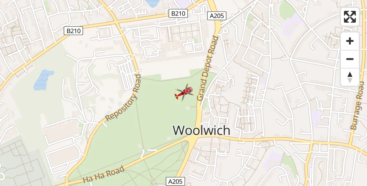 Routekaart van de vlucht: Air Ambulance Helicopter to Greenwich