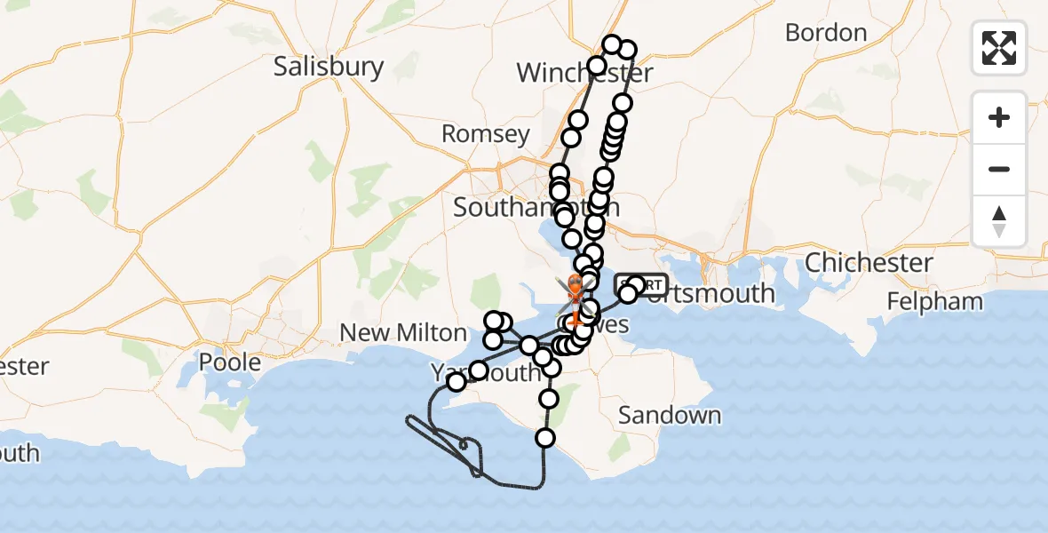 Flight path map showing Coastguard Helicopter route from Solent Airport to English Channel