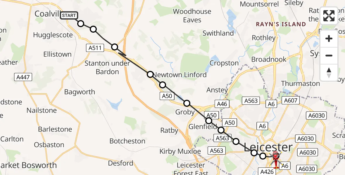 Routekaart van de vlucht: Air Ambulance Helicopter to Highfields, West Walk