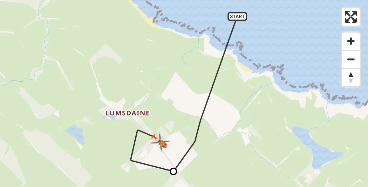 Flight path map showing Coastguard Helicopter route from Westloch to Coldingham