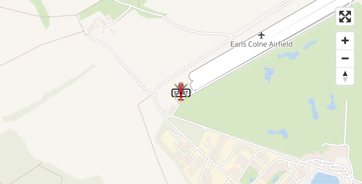 Flight path map showing Air Ambulance Helicopter route from Earls Colne Airfield to Earls Colne Airfield