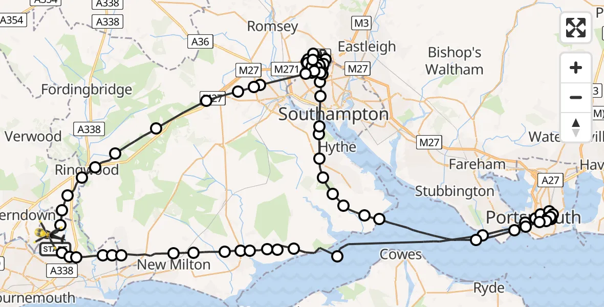 Flight path map showing Police Helicopter route from Bournemouth Airport to Bournemouth Airport