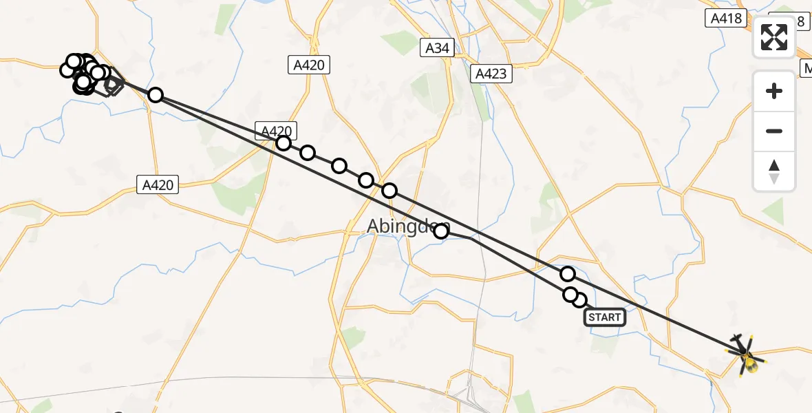 Flight path map showing Police Helicopter route from Dorchester-on-Thames to Benson