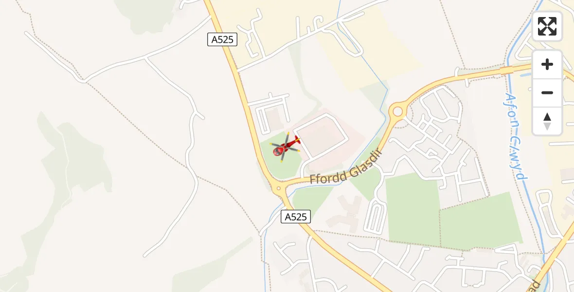 Flight path map showing Air Ambulance Helicopter route from Llanfwrog to Llanfwrog