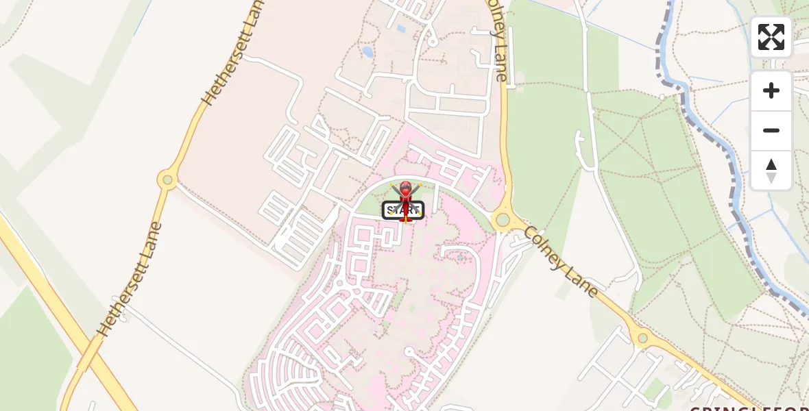 Flight path map showing Air Ambulance Helicopter route from Norfolk & Norwich Hospital to Norfolk & Norwich Hospital