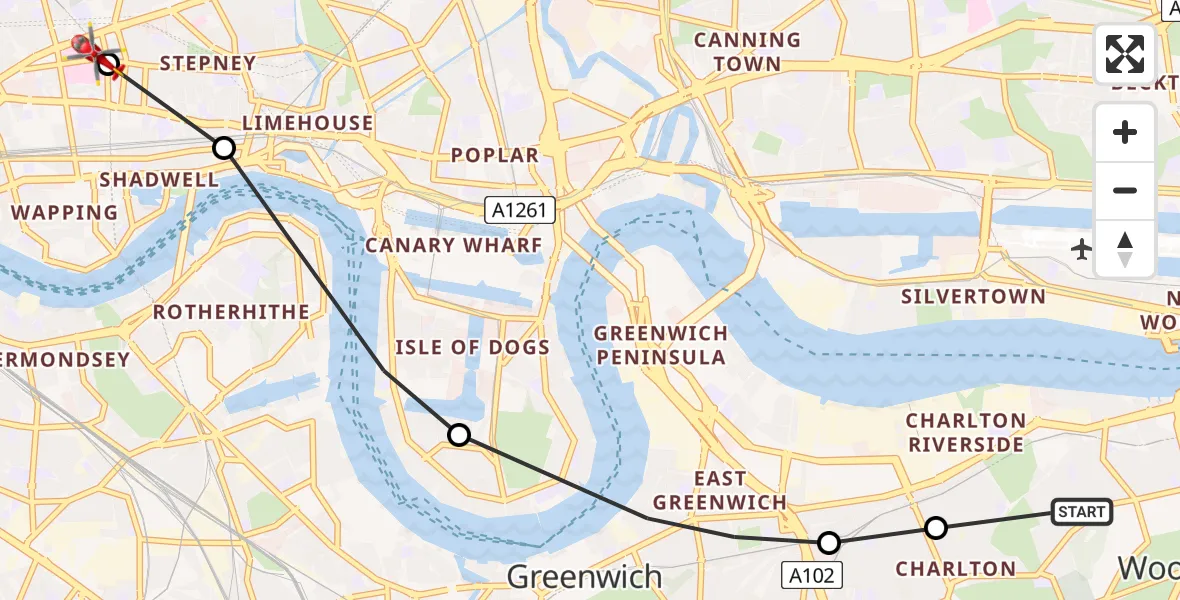 Routekaart van de vlucht: Air Ambulance Helicopter to Royal London Hospital
