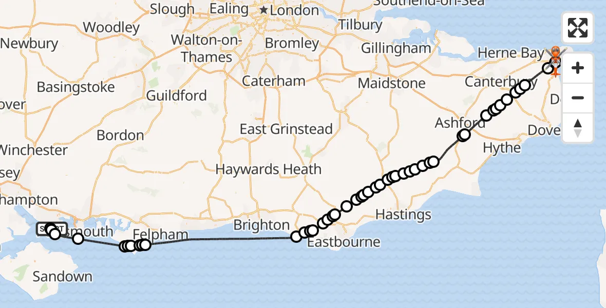 Routekaart van de vlucht: Coastguard Helicopter to Manston Airport
