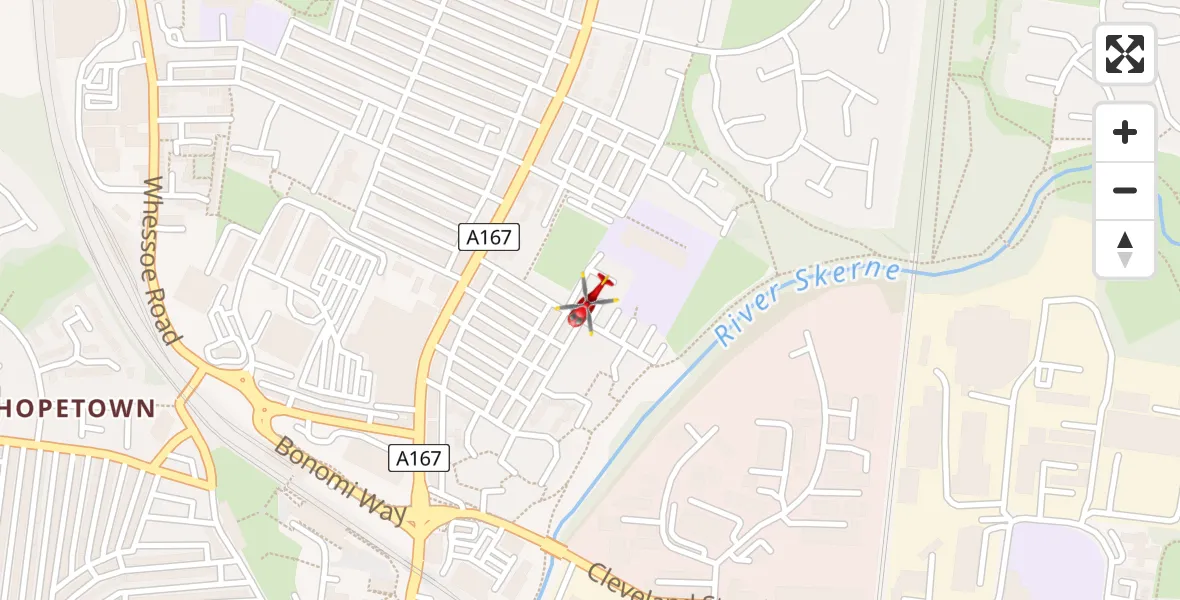 Flight path map showing Air Ambulance Helicopter route from Darlington to Darlington