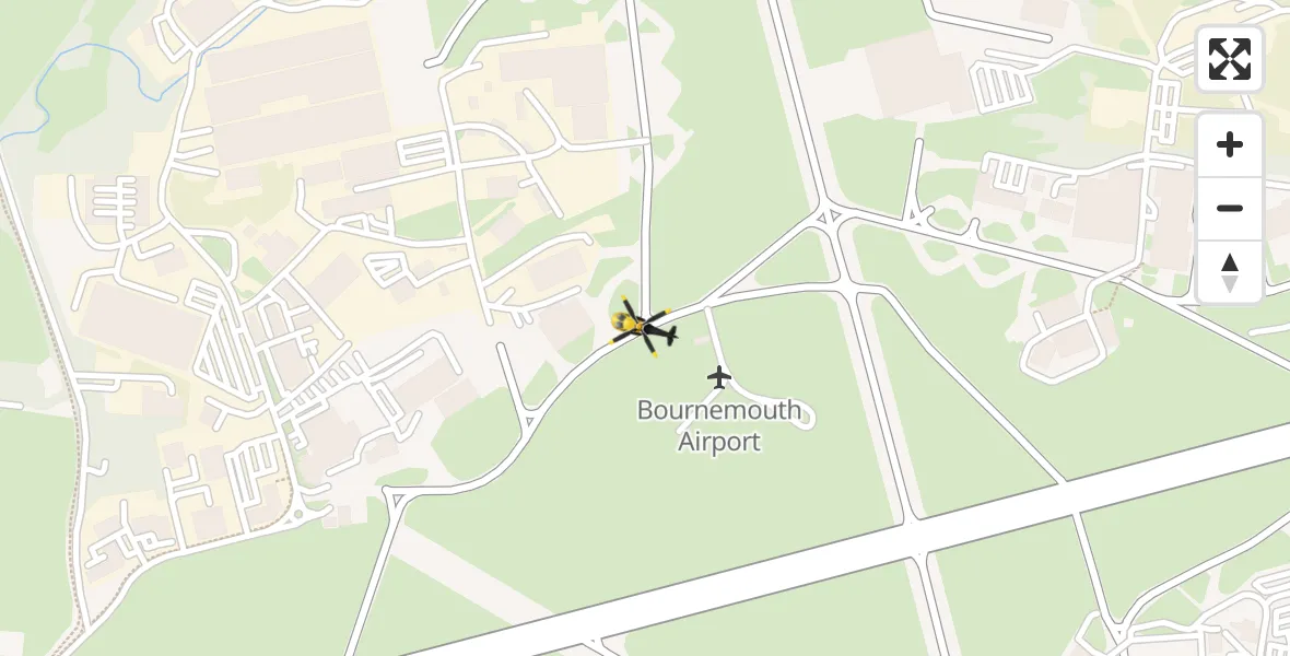 Flight path map showing Police Helicopter route from Bournemouth Airport to Bournemouth Airport