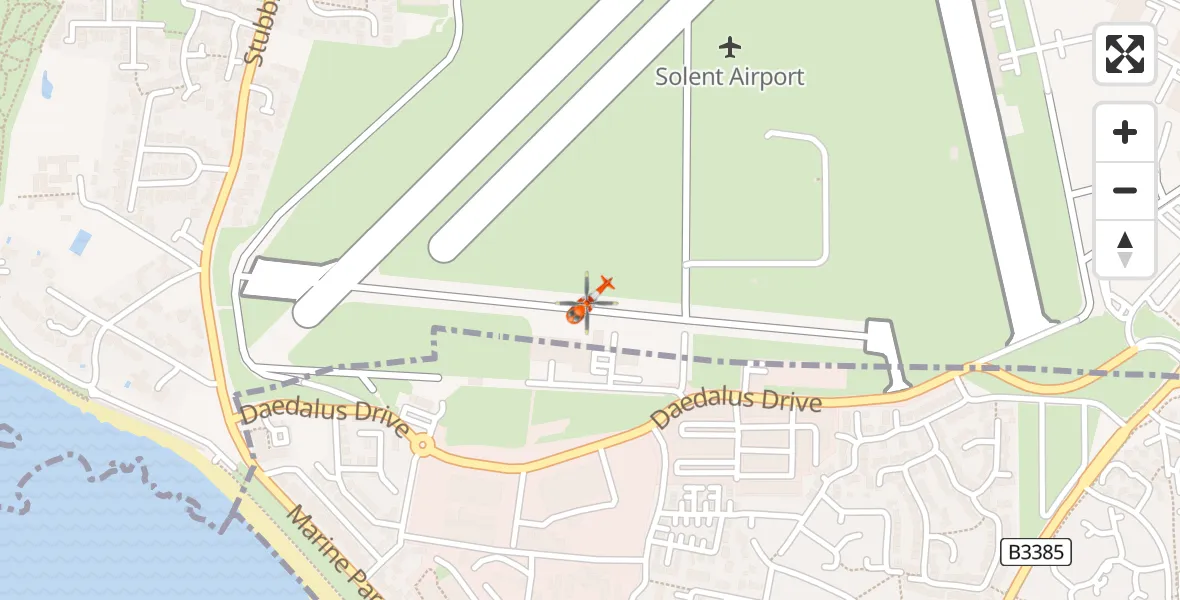 Flight path map showing Coastguard Helicopter route from Solent Airport to Solent Airport