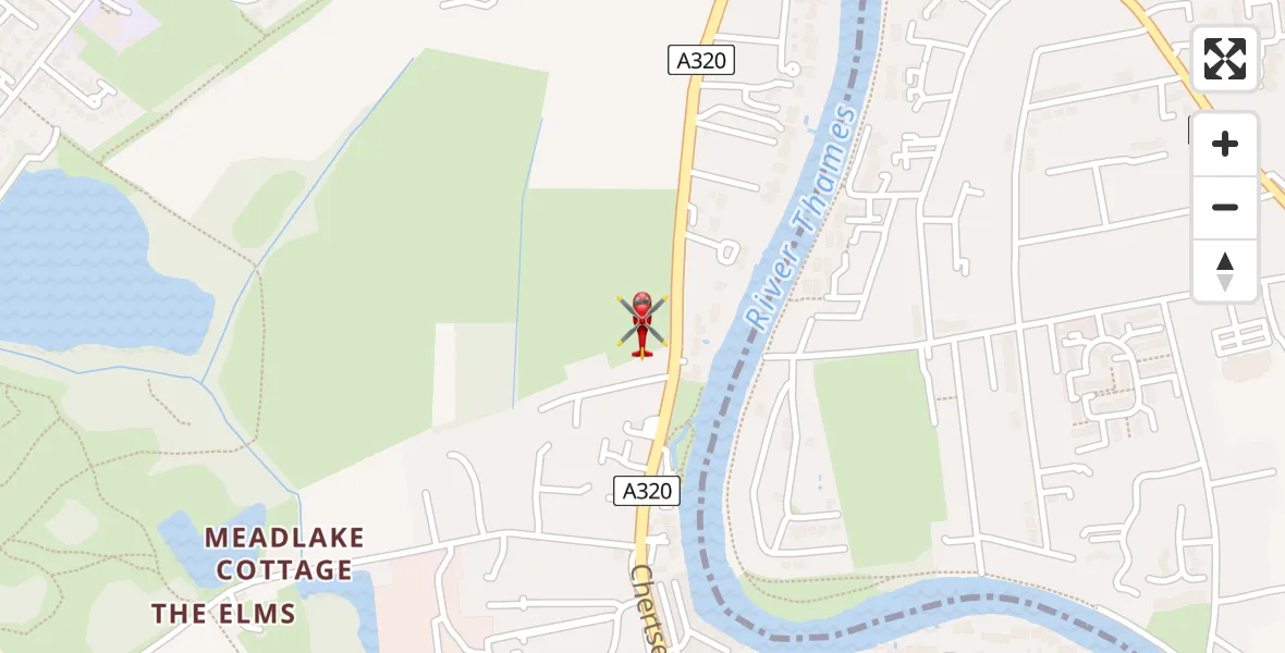 Flight path map showing Air Ambulance Helicopter route from Pooley Green to Pooley Green