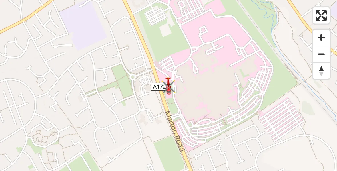 Flight path map showing Air Ambulance Helicopter route from James Cook University Hospital to James Cook University Hospital