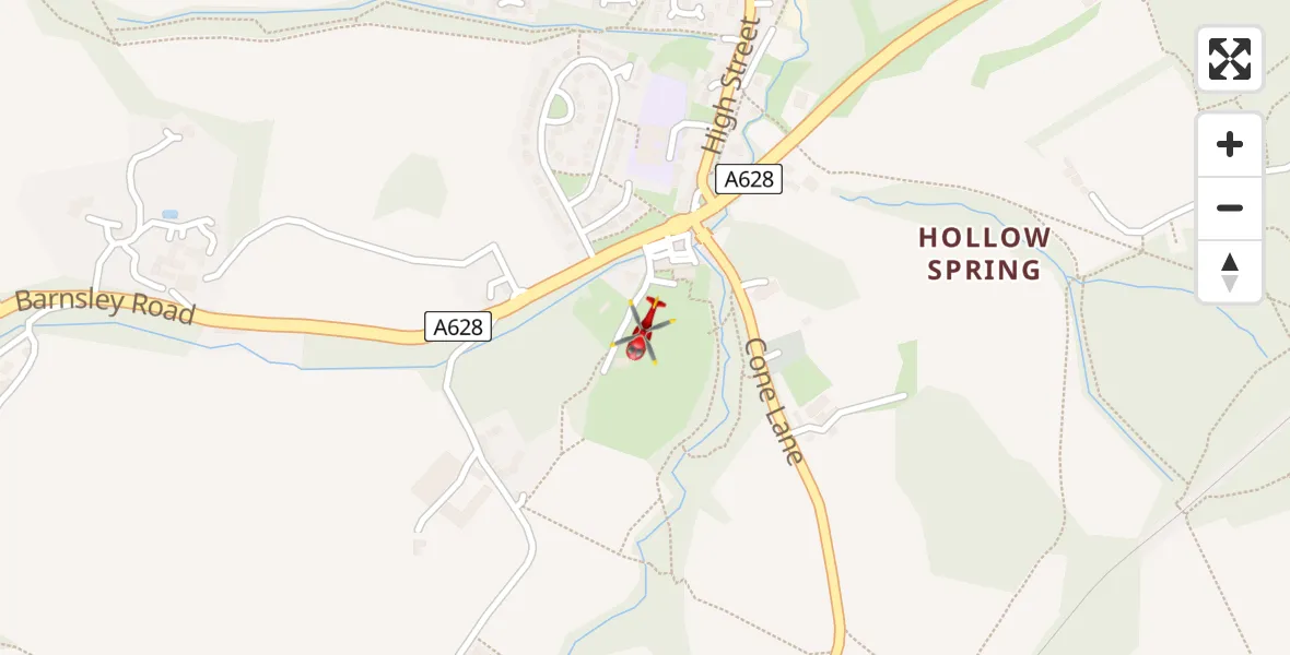Flight path map showing Air Ambulance Helicopter route from Barnsley to Barnsley