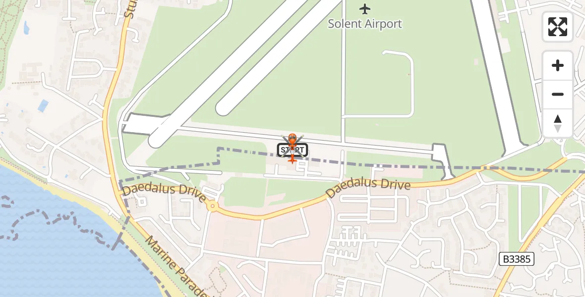 Flight path map showing Coastguard Helicopter route from Solent Airport to Solent Airport