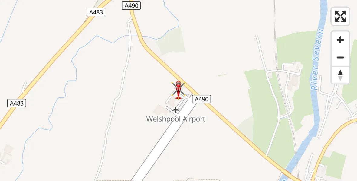 Flight path map showing Air Ambulance Helicopter route from Welshpool Airport to Welshpool Airport