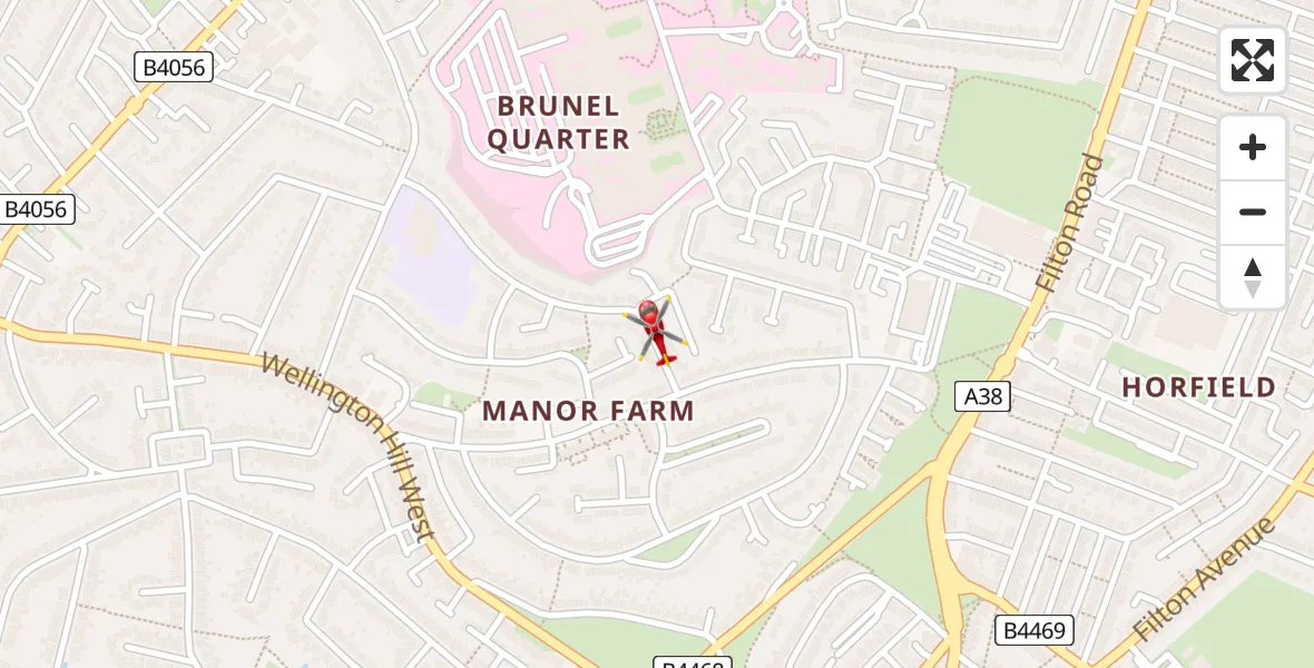 Flight path map showing Air Ambulance Helicopter route from Southmead Hospital to Southmead Hospital
