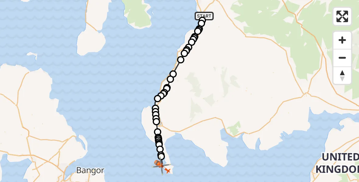 Flight path map showing Coastguard Helicopter route from Glasgow Prestwick Airport to Port Logan