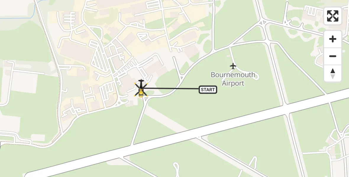 Flight path map showing Police Helicopter route from Bournemouth Airport to Bournemouth Airport