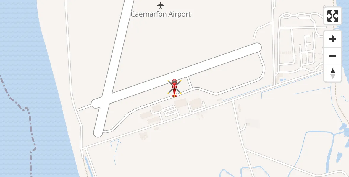 Flight path map showing Air Ambulance Helicopter route from Caernarfon Airport to Caernarfon Airport