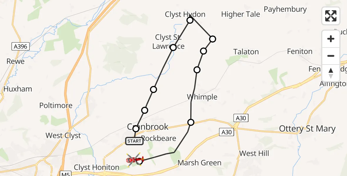 Routekaart van de vlucht: Air Ambulance Helicopter to Exeter International Airport