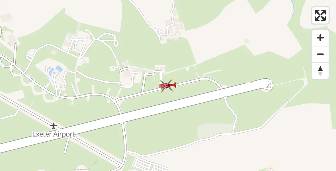 Flight path map showing Air Ambulance Helicopter route from Exeter International Airport to Exeter International Airport