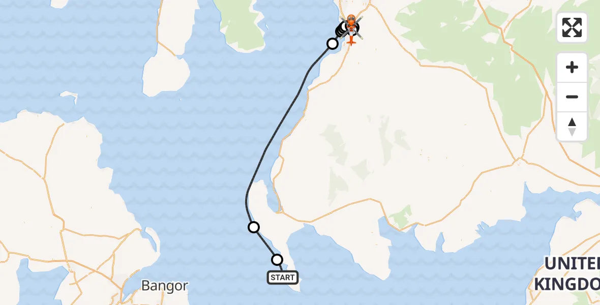 Flight path map showing Coastguard Helicopter route from Port Logan to Glasgow Prestwick Airport