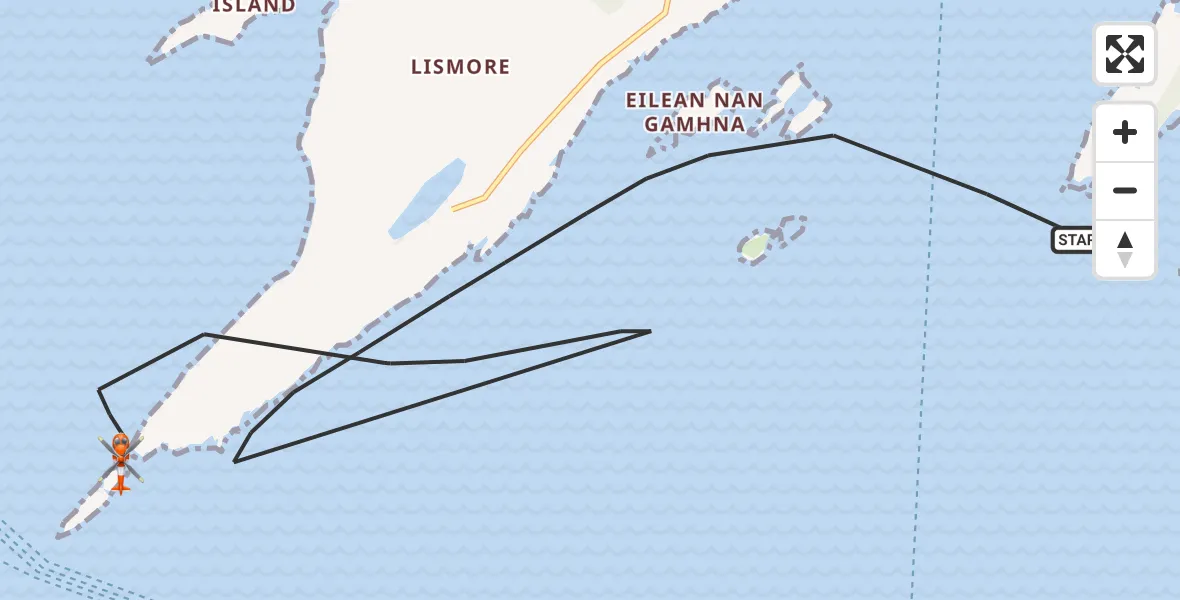 Flight path map showing Coastguard Helicopter route from Inner Seas to Inner Seas
