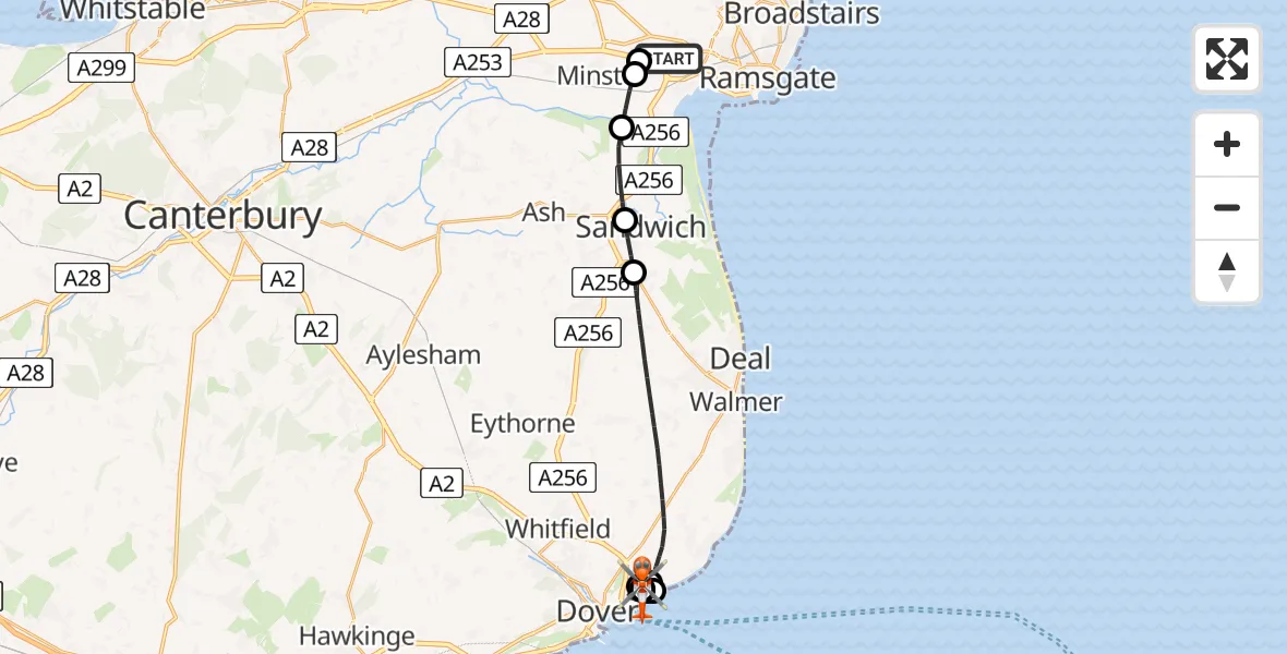 Routekaart van de vlucht: Coastguard Helicopter to Langdon Battery Heliport