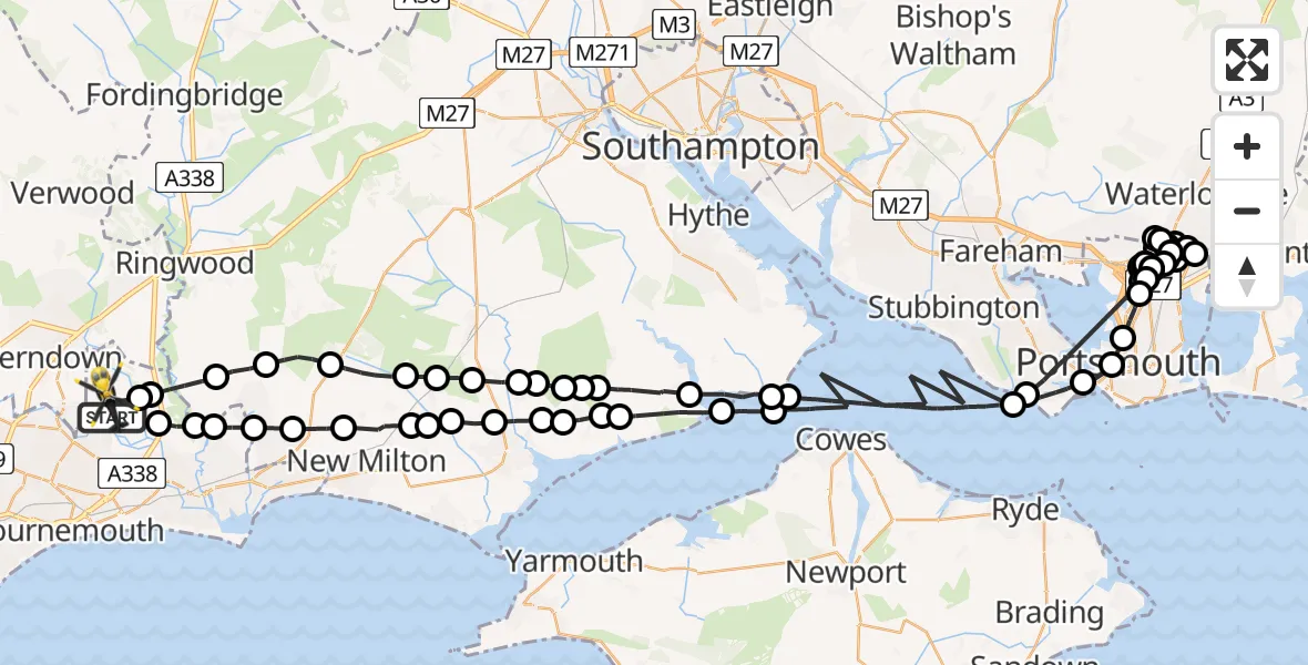 Flight path map showing Police Helicopter route from Bournemouth Airport to Bournemouth Airport