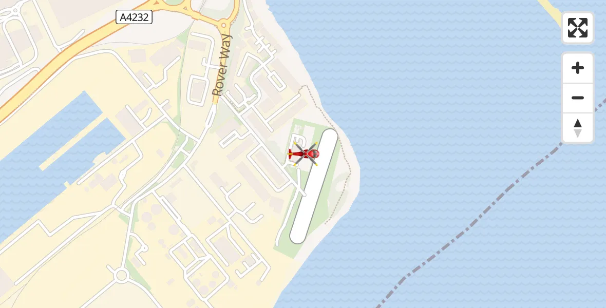 Flight path map showing Air Ambulance Helicopter route from Cardiff Heliport to Cardiff Heliport