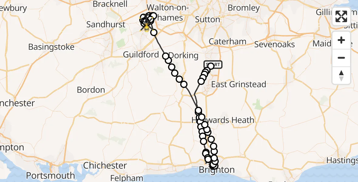 Routekaart van de vlucht: Police Helicopter to Ottershaw, Guildford Road