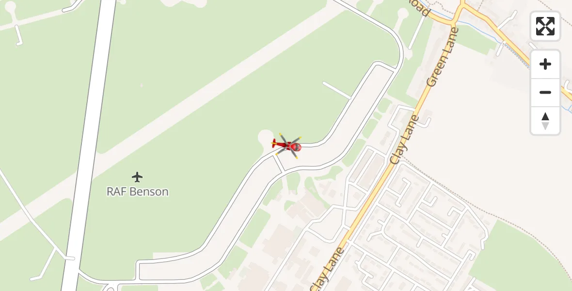 Flight path map showing Air Ambulance Helicopter route from RAF Benson to RAF Benson