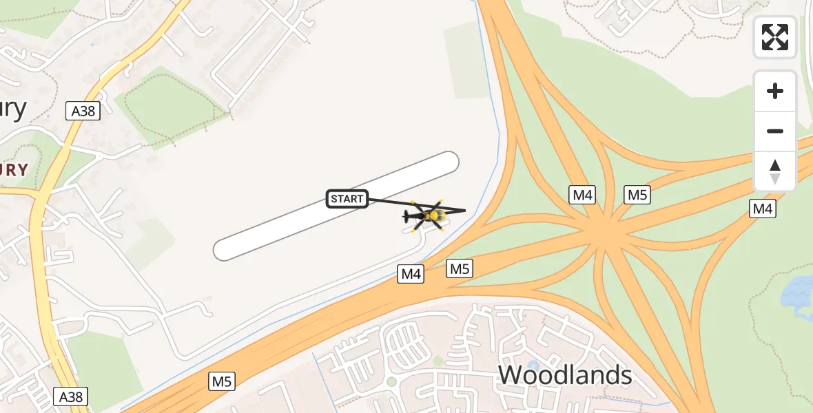 Flight path map showing Police Helicopter route from Almondsbury Helicopter Base to Almondsbury Helicopter Base