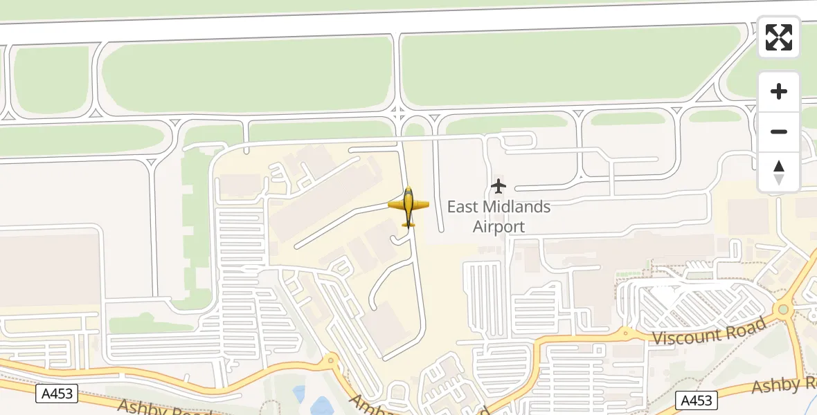 Flight path map showing Police Aircraft route from East Midlands Airport to East Midlands Airport