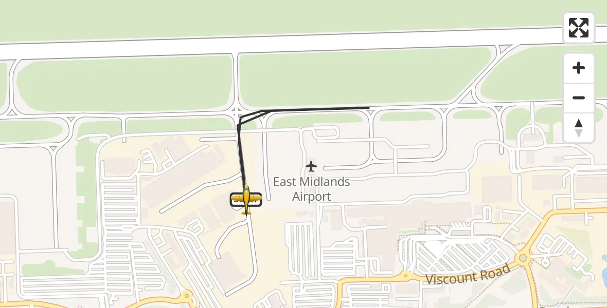 Flight path map showing Police Aircraft route from East Midlands Airport to East Midlands Airport