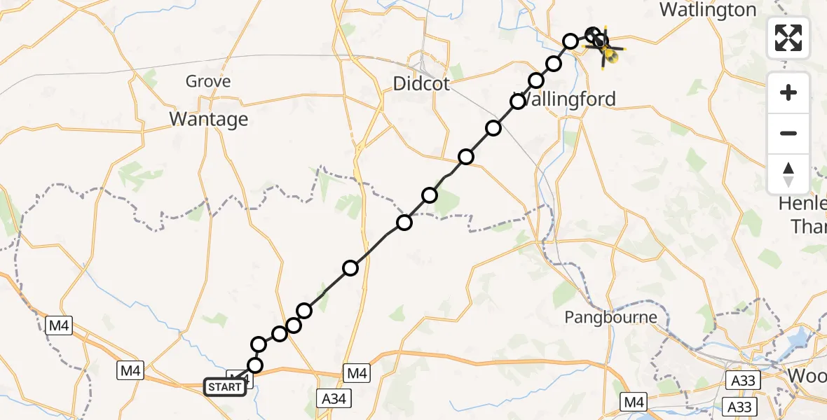 Flight path map showing Police Helicopter route from Easton to Ewelme