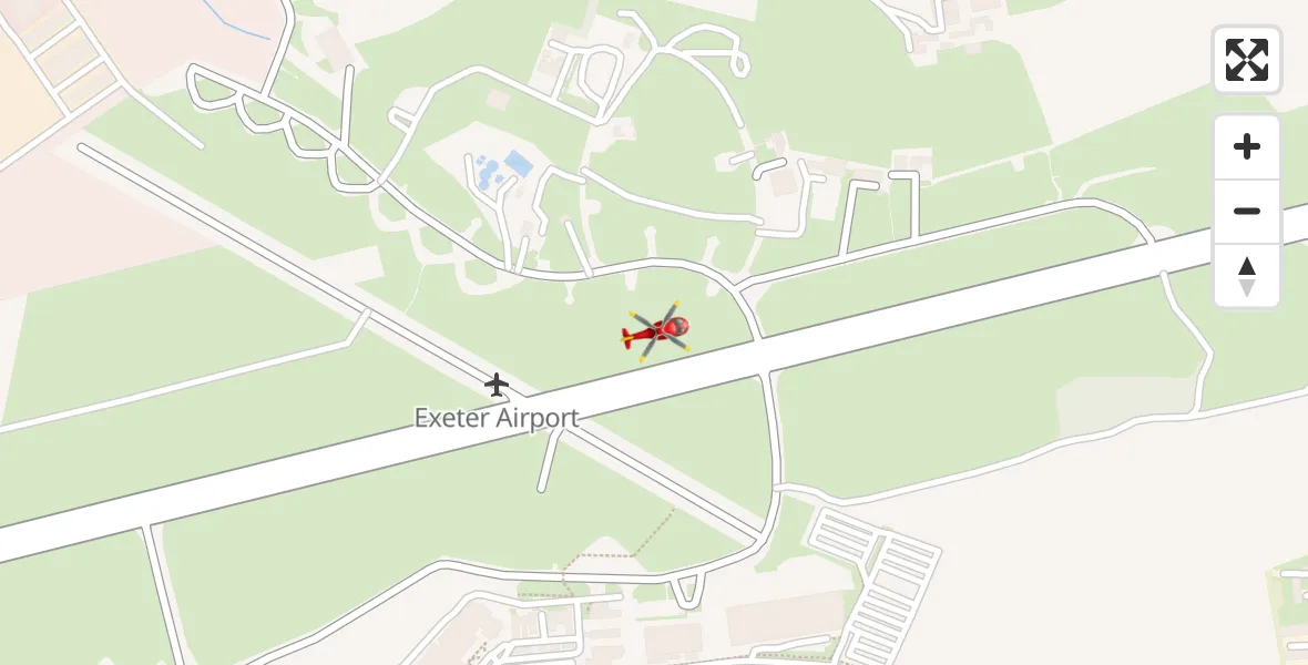 Flight path map showing Air Ambulance Helicopter route from Exeter International Airport to Exeter International Airport