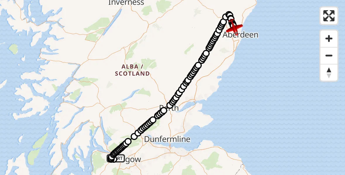 Flight path map showing Air Ambulance Aircraft route from Glasgow Airport to Cothal