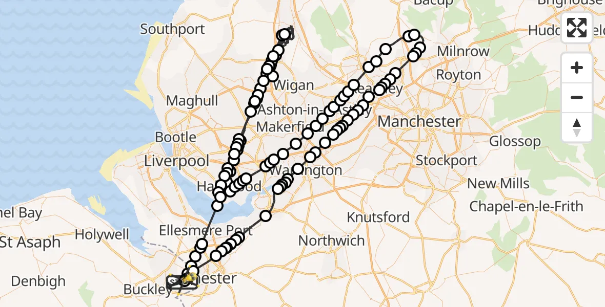 Flight path map showing Police Helicopter route from Hawarden Airport to Hawarden Airport