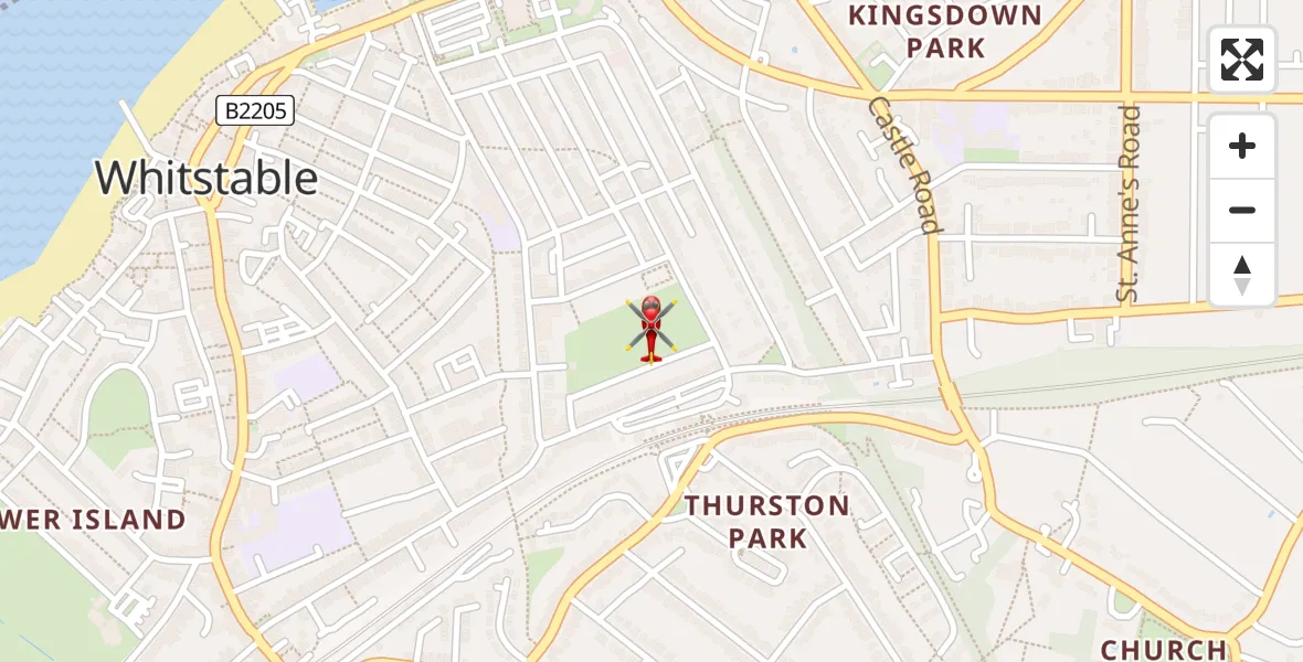 Flight path map showing Air Ambulance Helicopter route from Tankerton to Tankerton