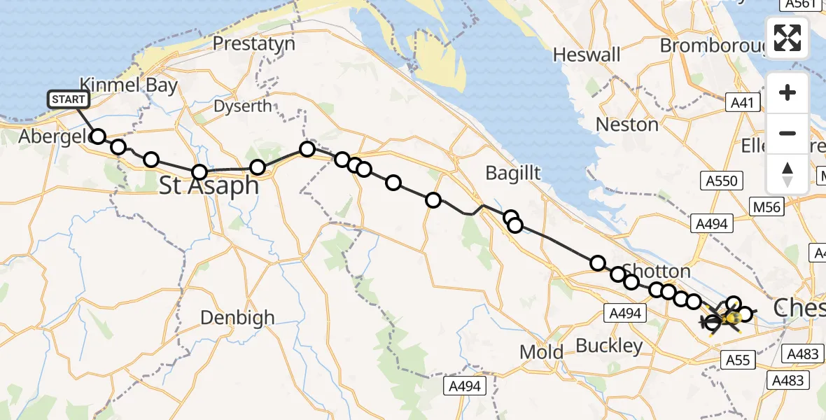 Flight path map showing Police Helicopter route from Belgrano to Sandycroft